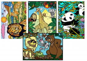 Lot de 4 tableaux pocket animaux sauvages coloriés